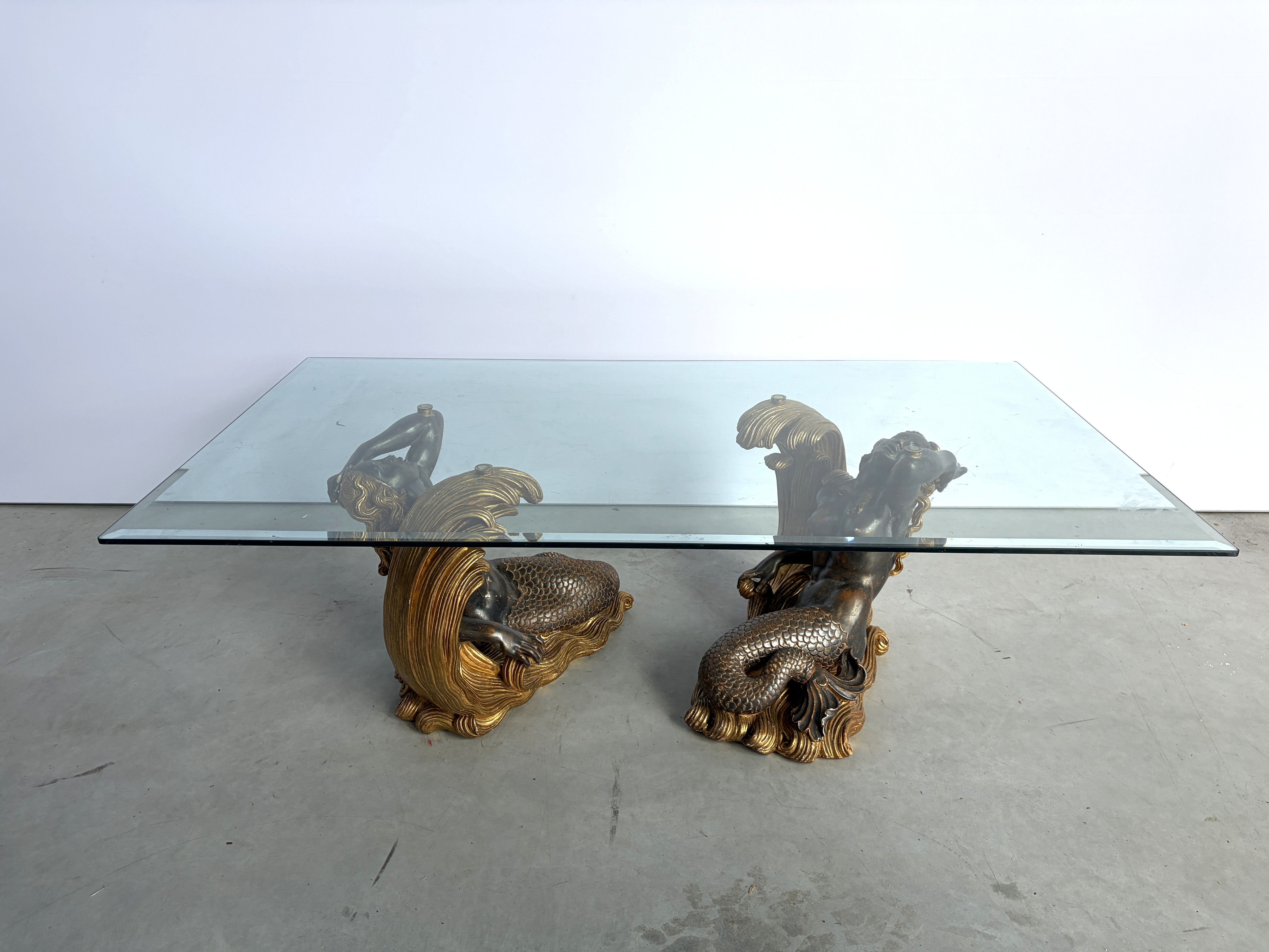 Vintage giltwood mermaid coffee table, 1960s