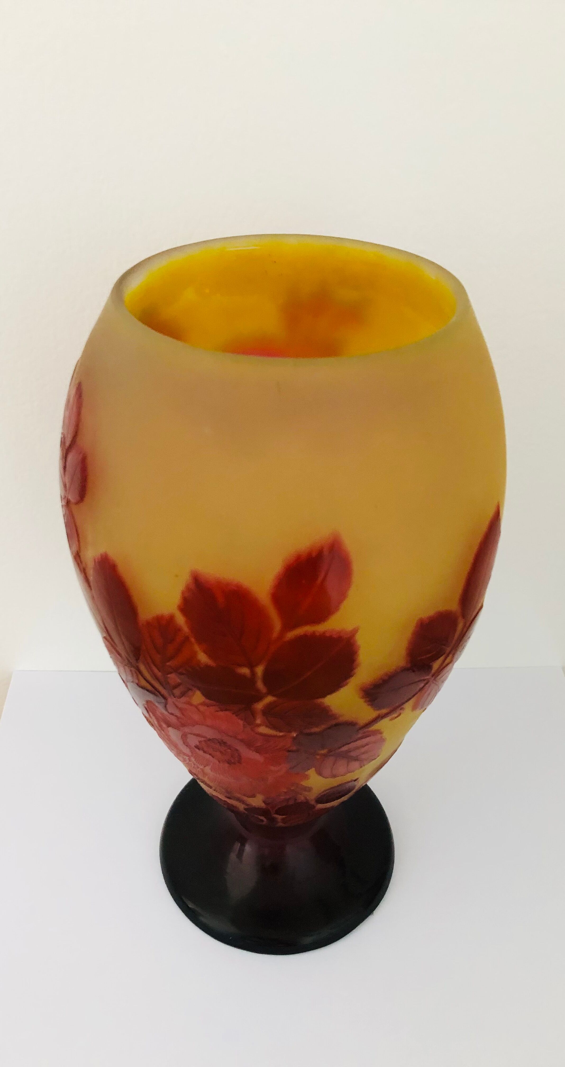 Gallé vase decorated with red roses