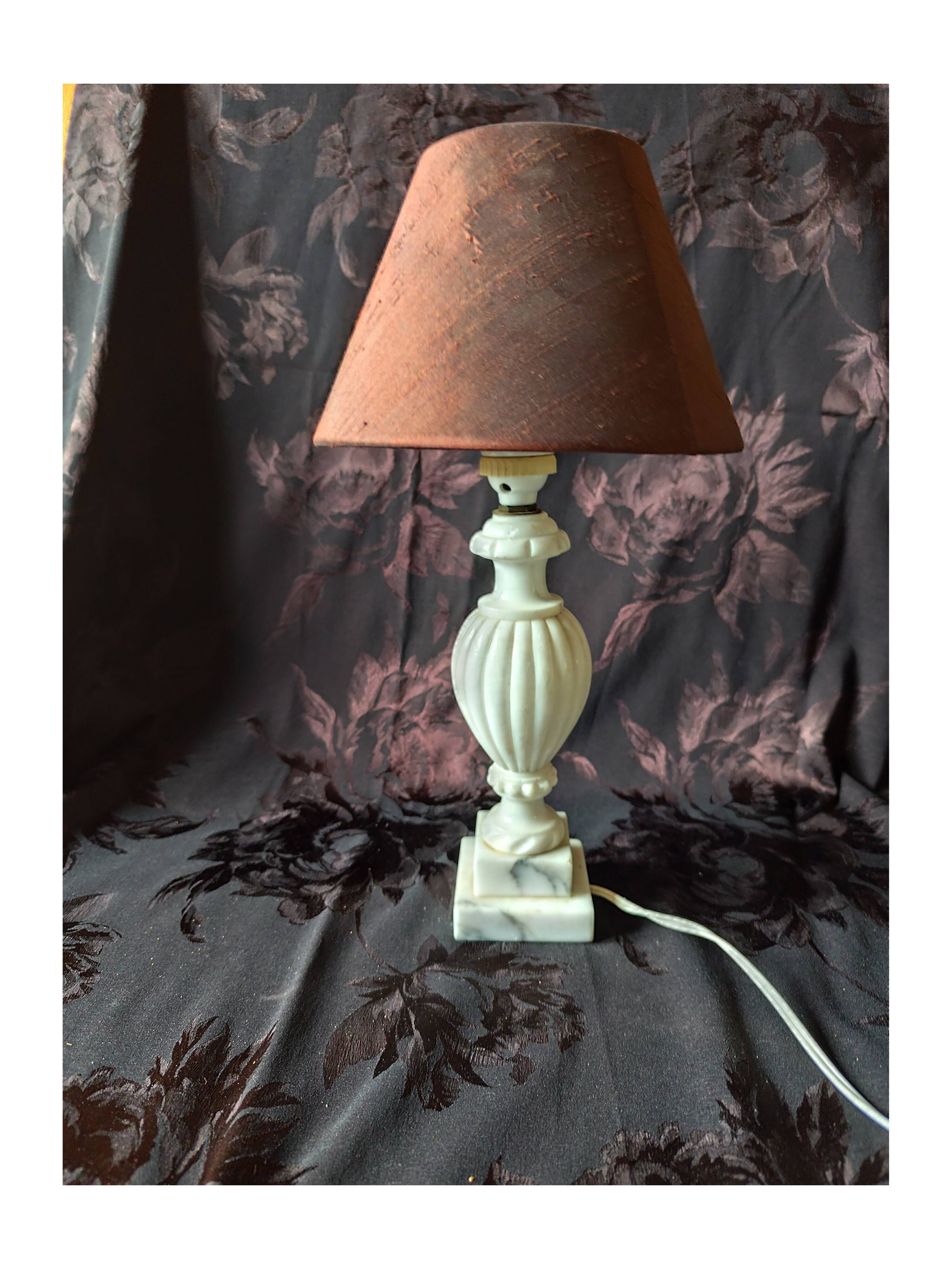 Twisted marble lamp base - white stone urn