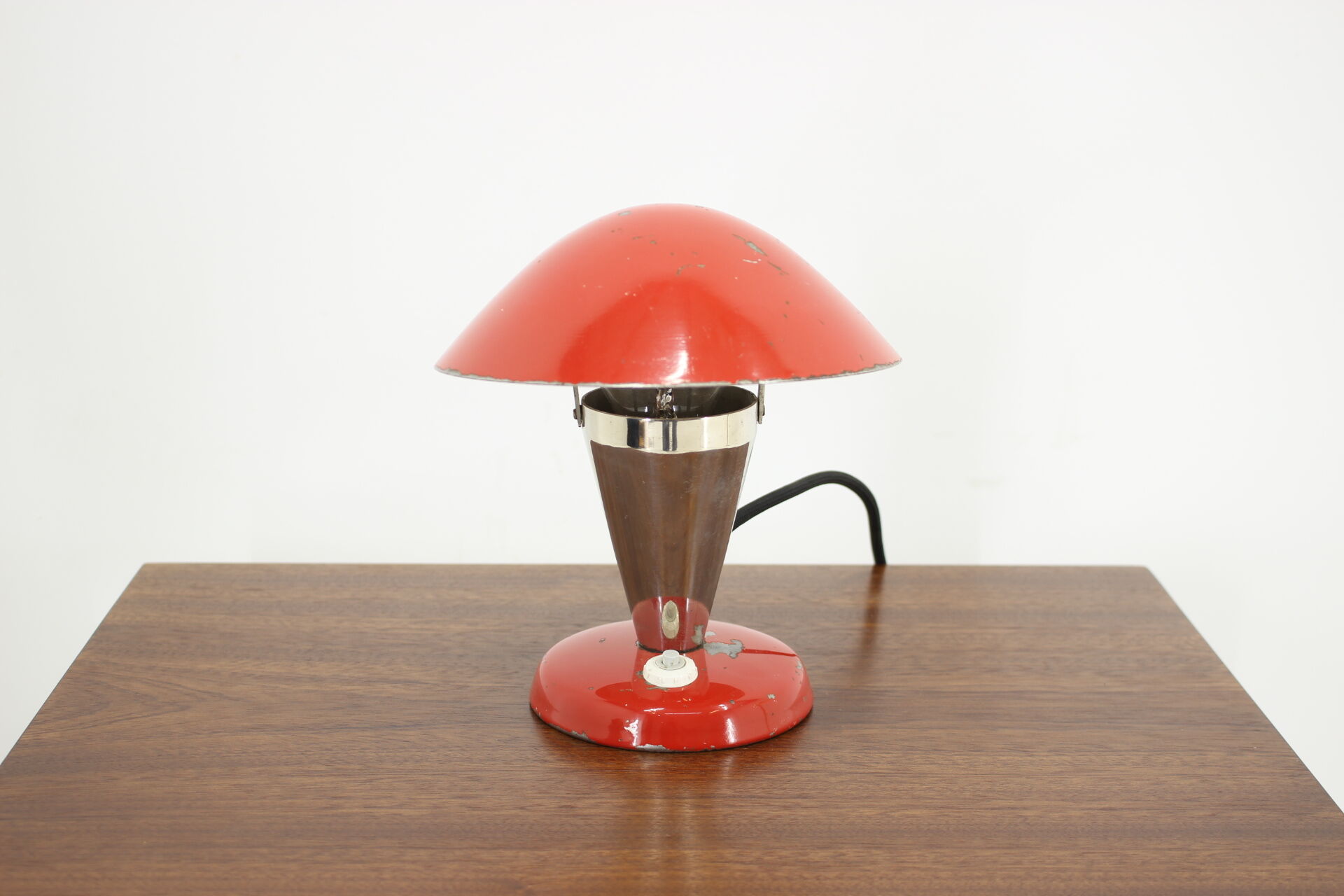 1930s Bauhaus Red Small Table Lamp, Czechoslovakia