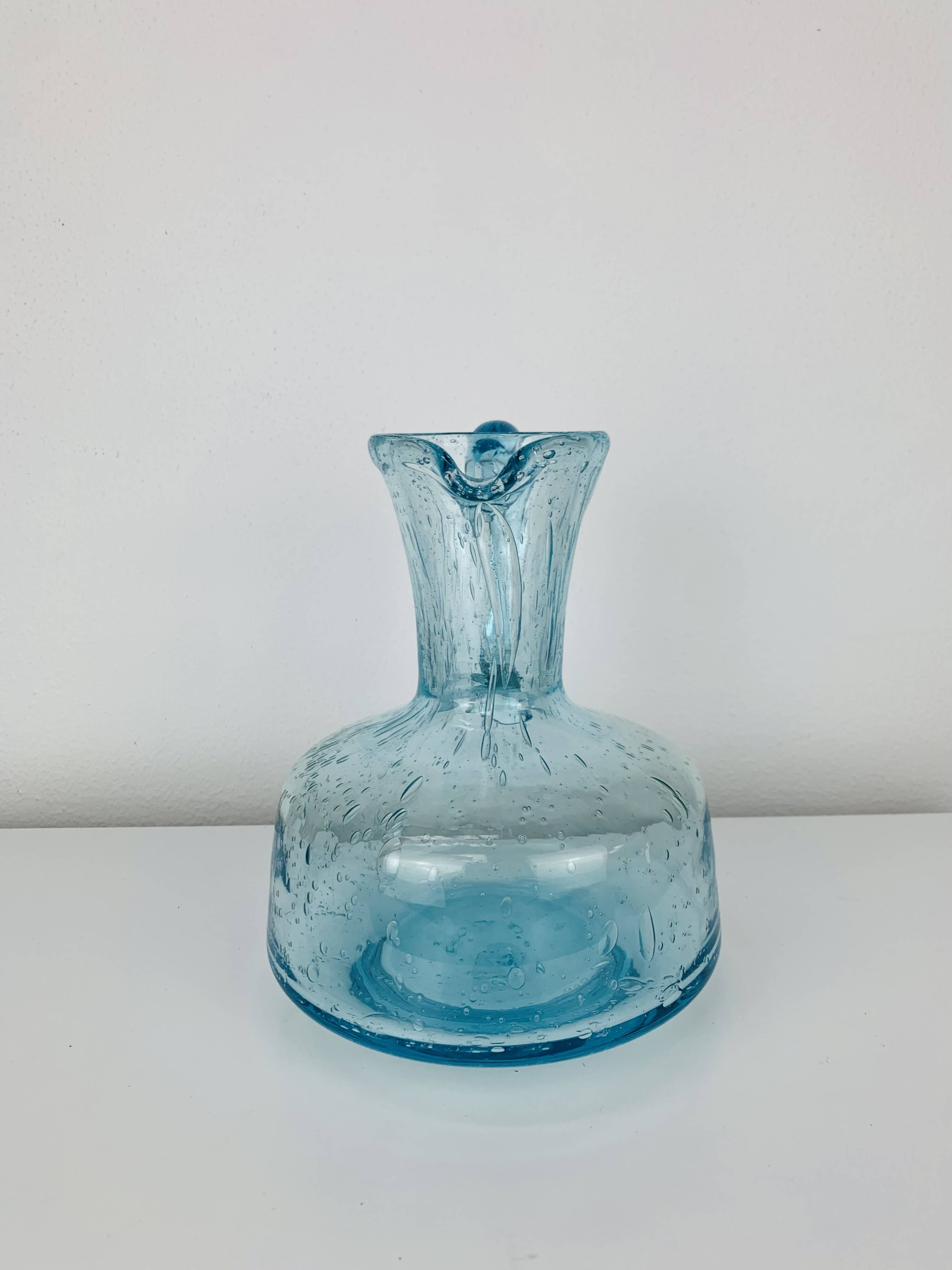 Vintage blue bubble glass pitcher