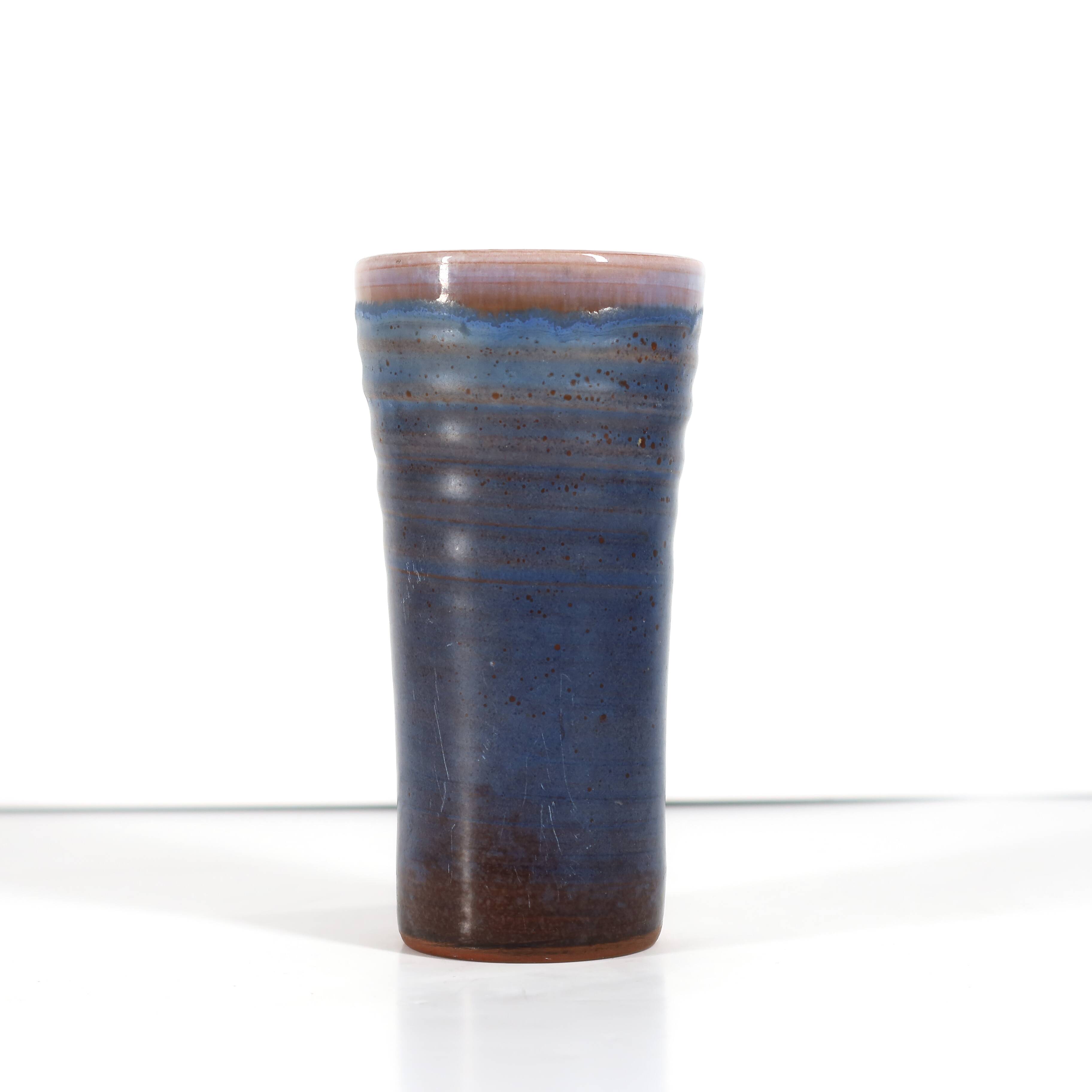 Ludovic handcrafted vase in blue glazed ceramic, 1970
