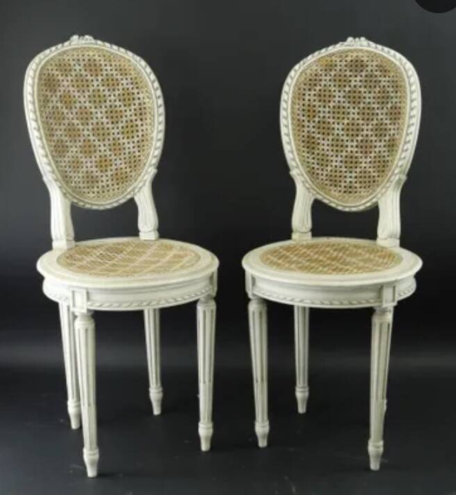 Pair of Louis XVI chairs from the late 19th century with checkerboard caning