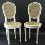 Paire de chaises Louis XVI époque fin XIXe cannages façon damiers