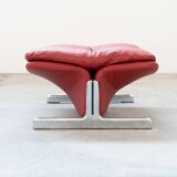 Armchair and pouf in red leather, Vitelli and Ammannati, for Brunati 70/80