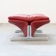 Armchair and pouf in red leather, Vitelli and Ammannati, for Brunati 70/80