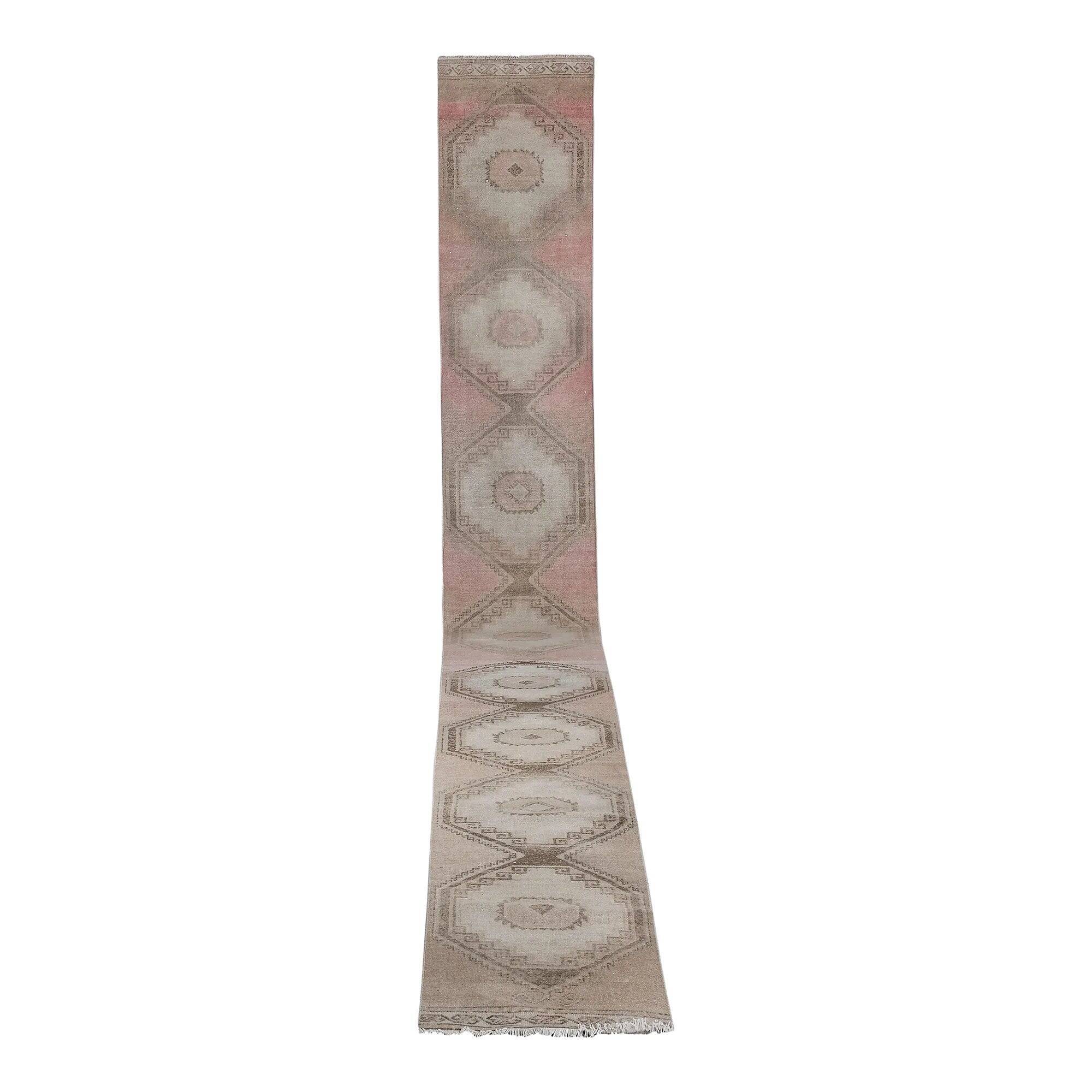 Vintage Turkish hallway rug 84x765 cm