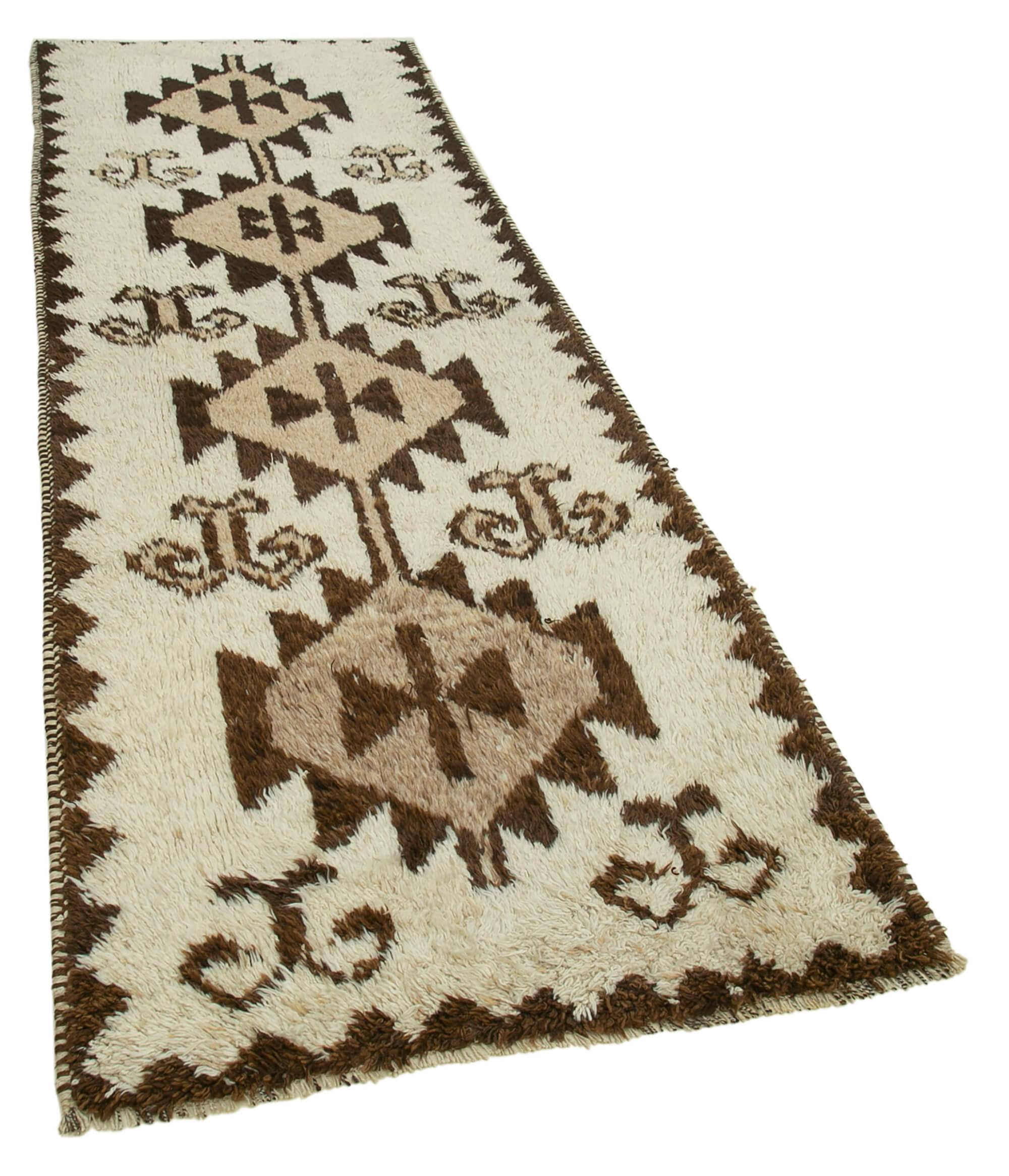 Handwoven antique anatolian beige runner rug 105 cm x 310 cm