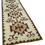 Handwoven antique anatolian beige runner rug 105 cm x 310 cm