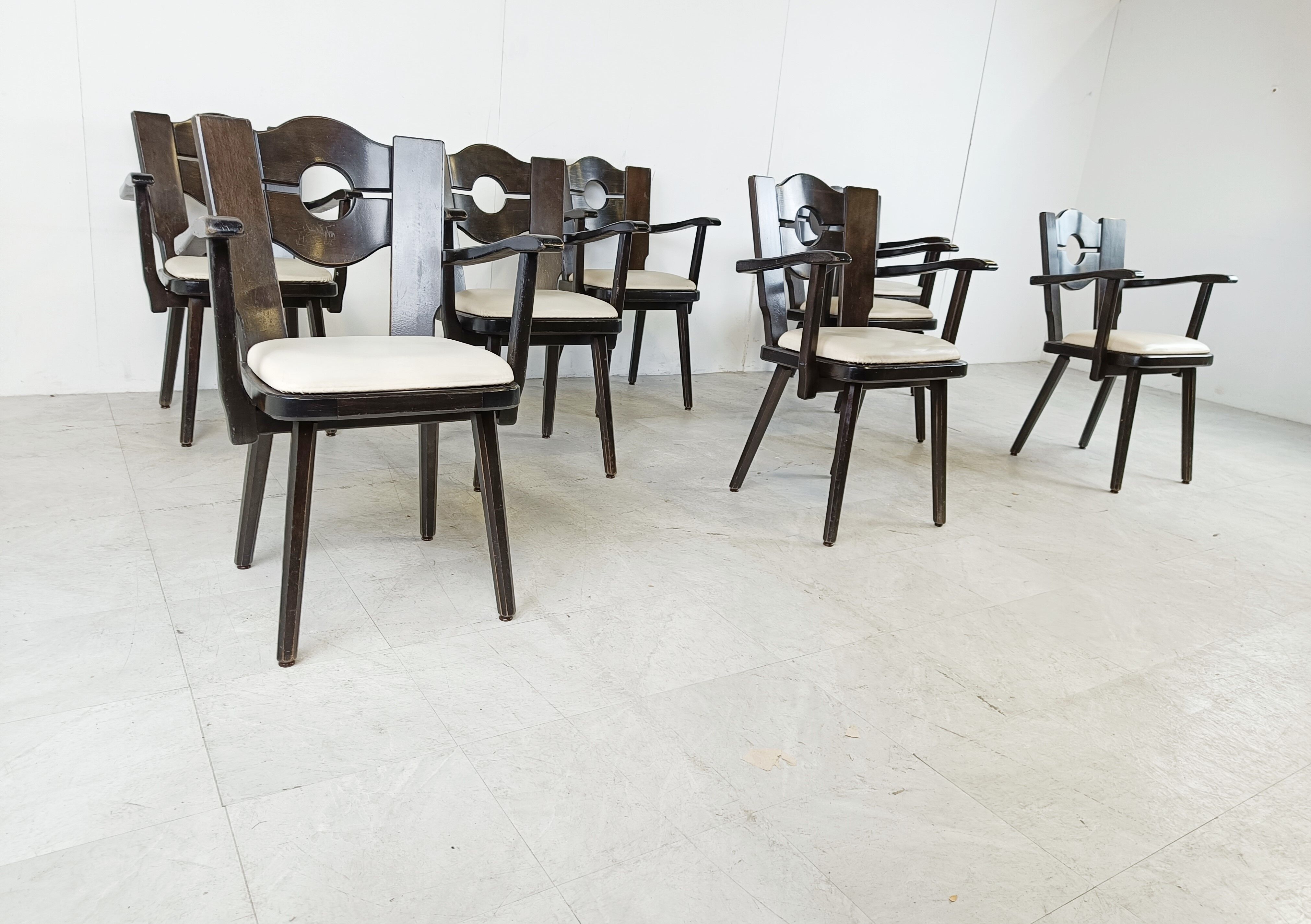Vintage brutalist dining chairs, set of 8 - 1960s