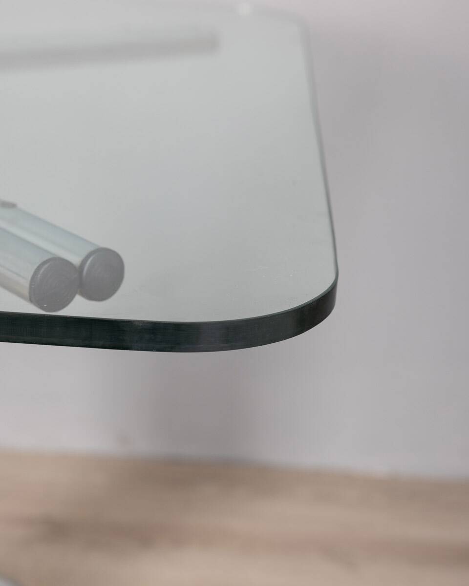 70s vintage square table in chromed metal and glass italian design