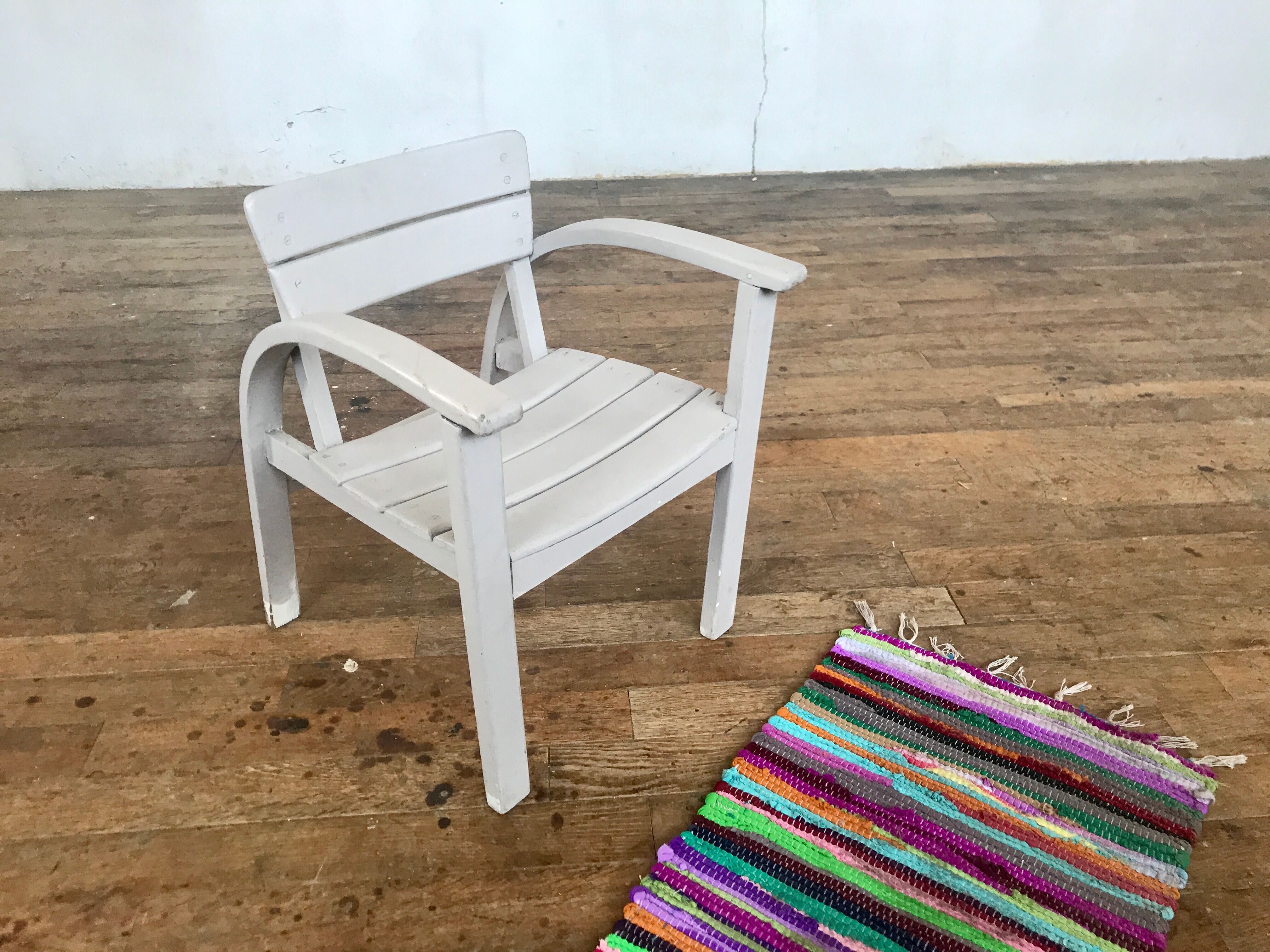 Fauteuil vintage pour enfant blanc, gris clair 1950