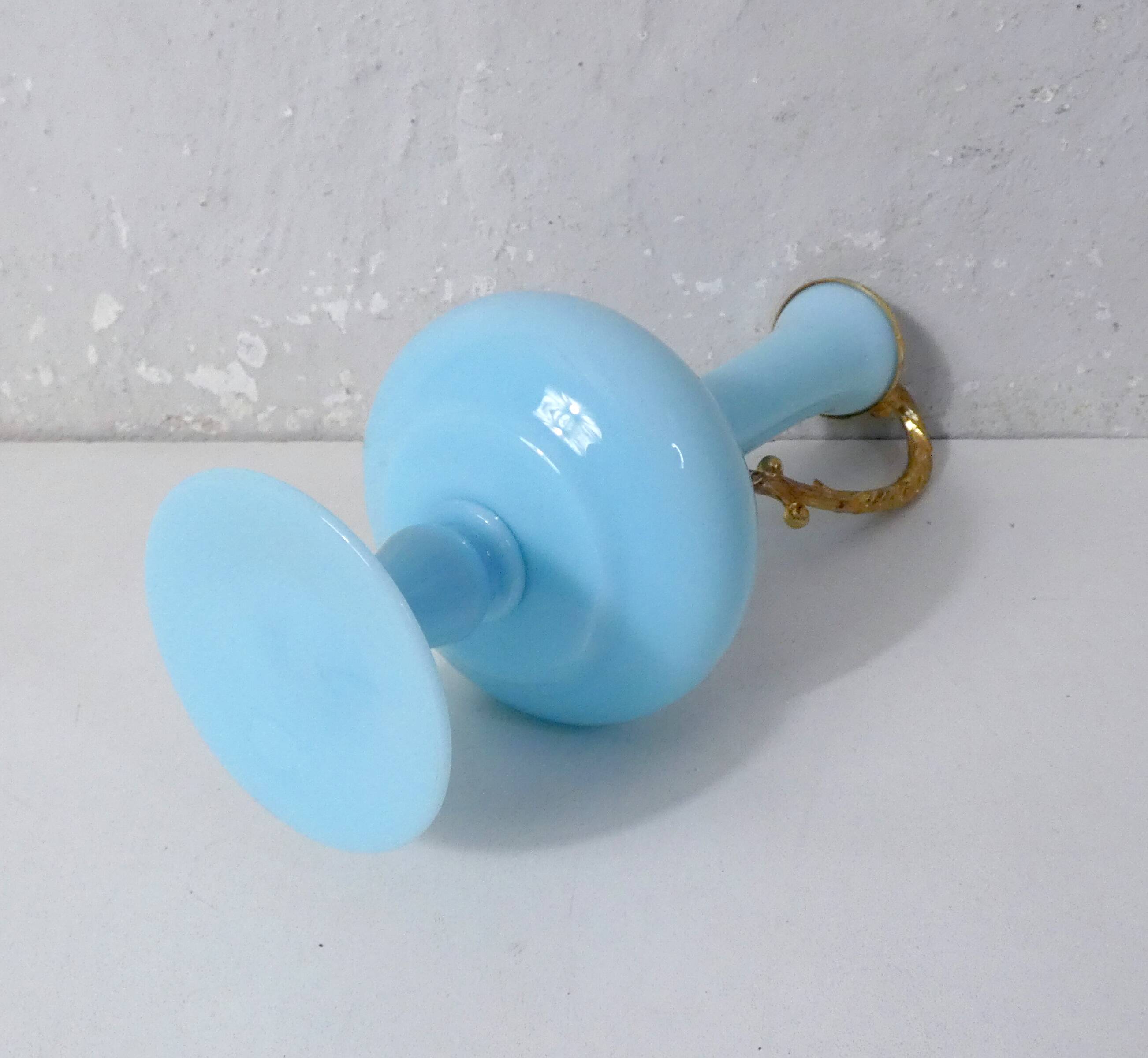 antique blue opaline and gilded brass vase Murano Italy