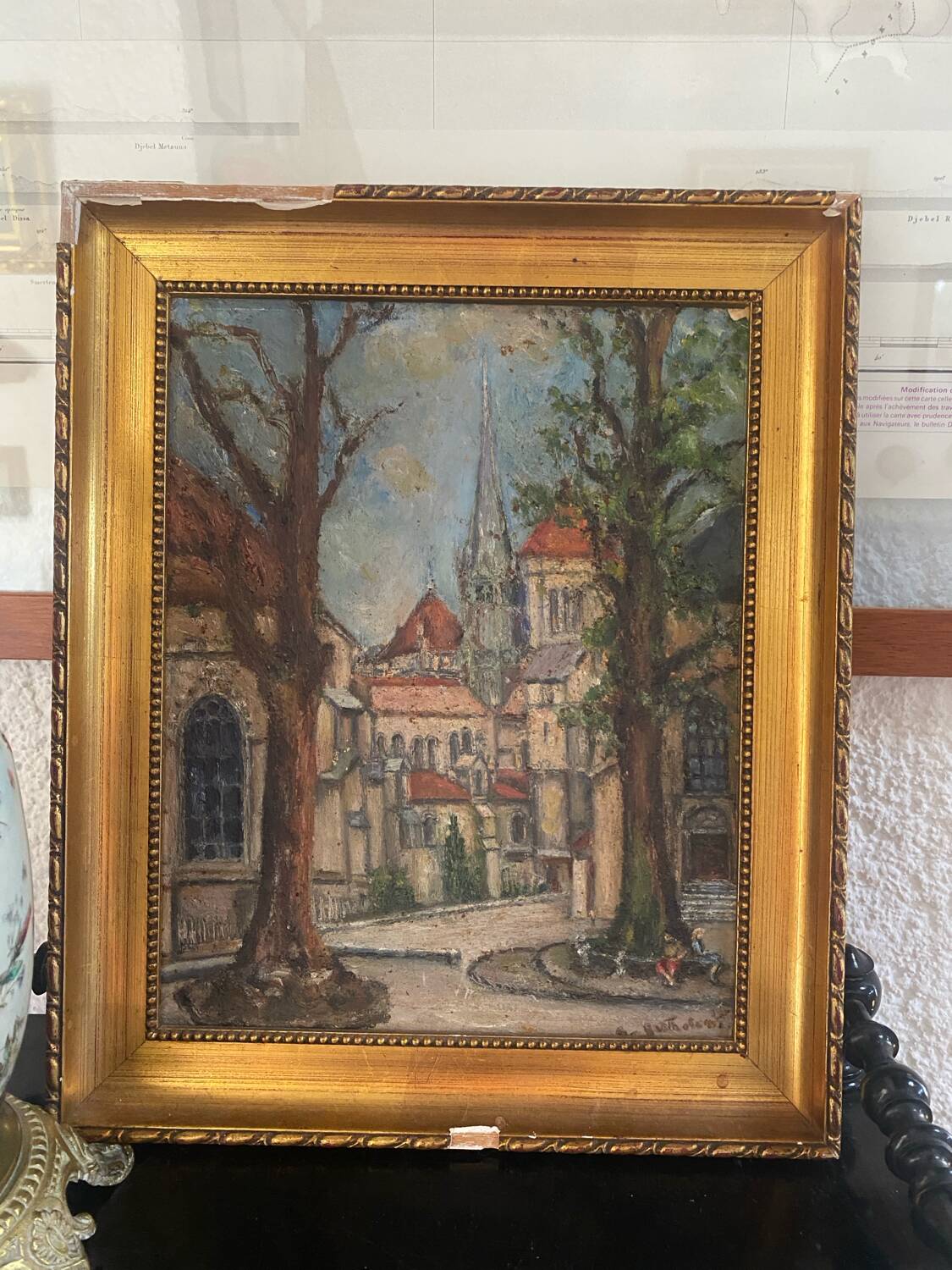 Old framed oil on cardboard