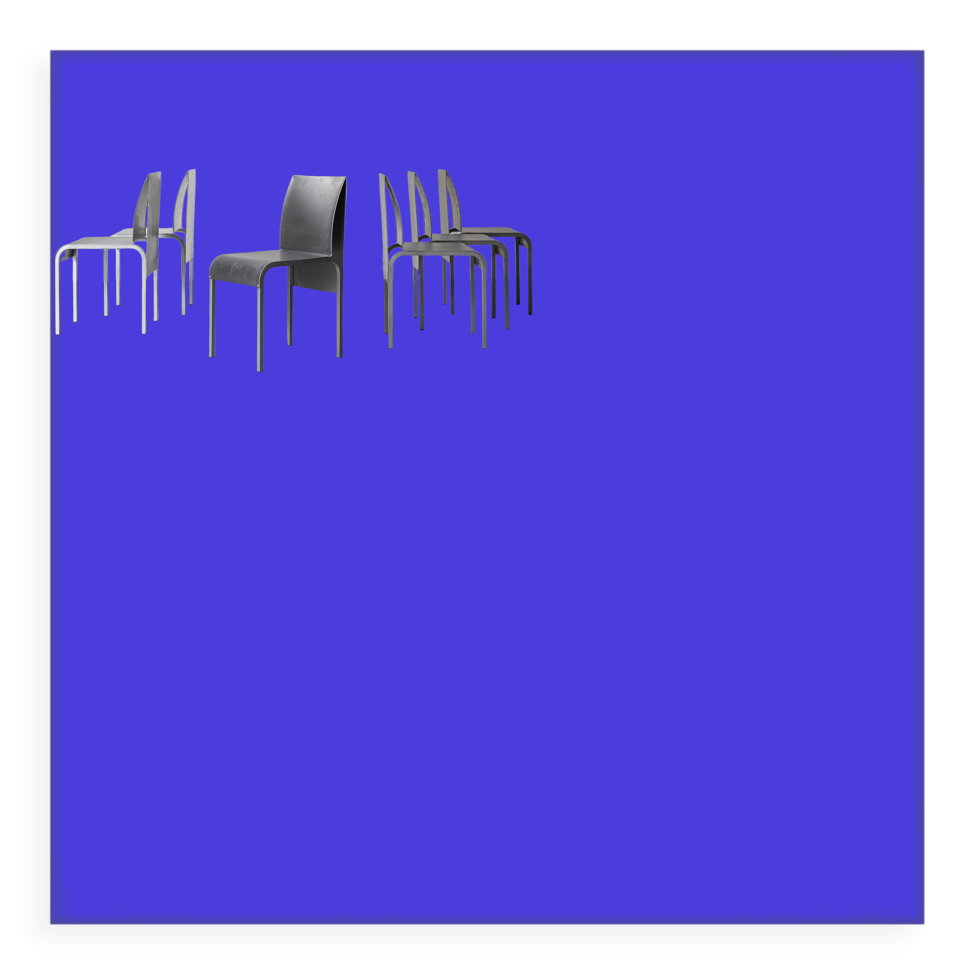 Set of 6 dining chairs in bent aluminum, 1980’s