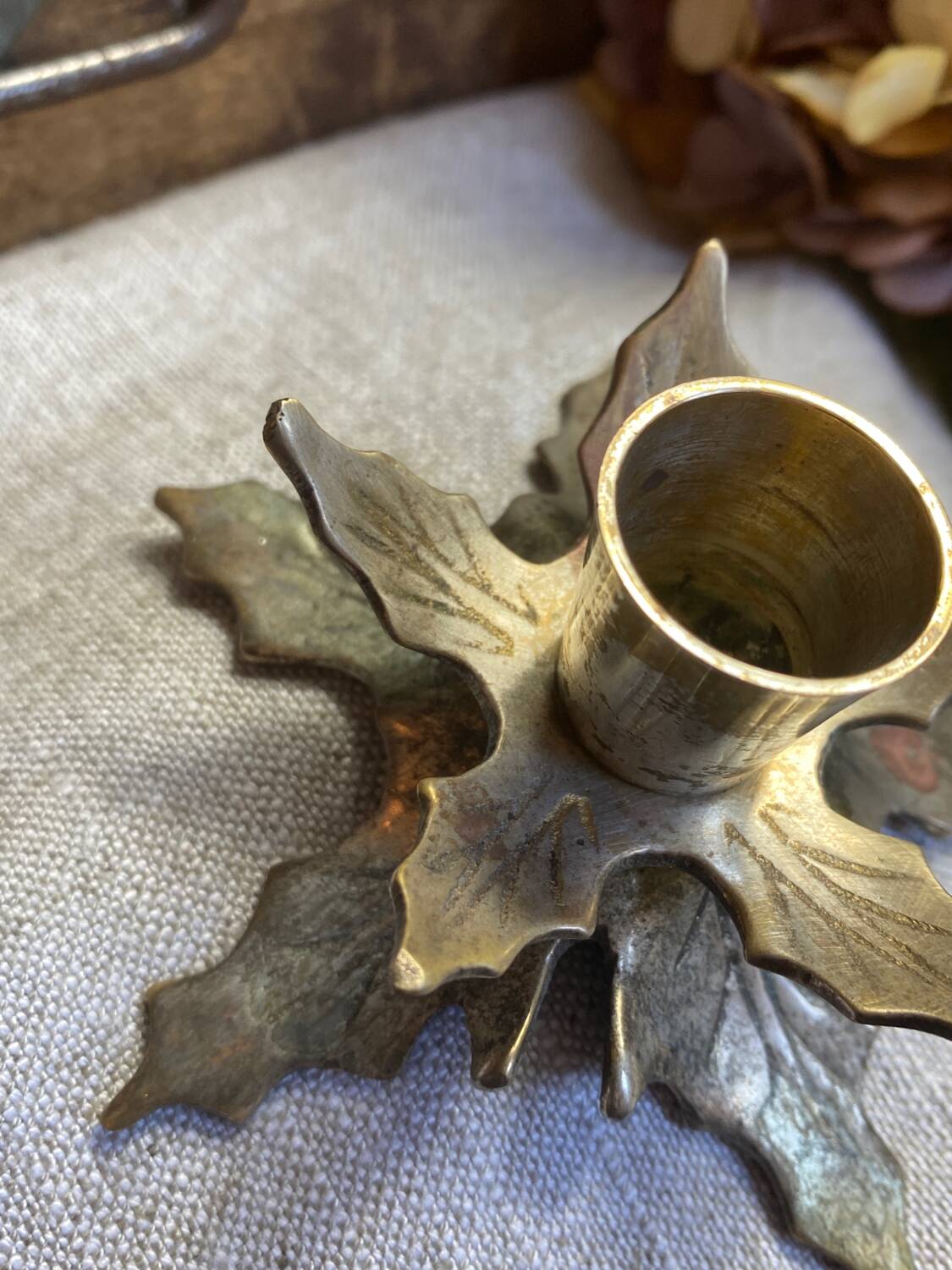 Brass leaf candle holder