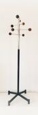 Atomic Coat rack in chrome/black metal and wood.