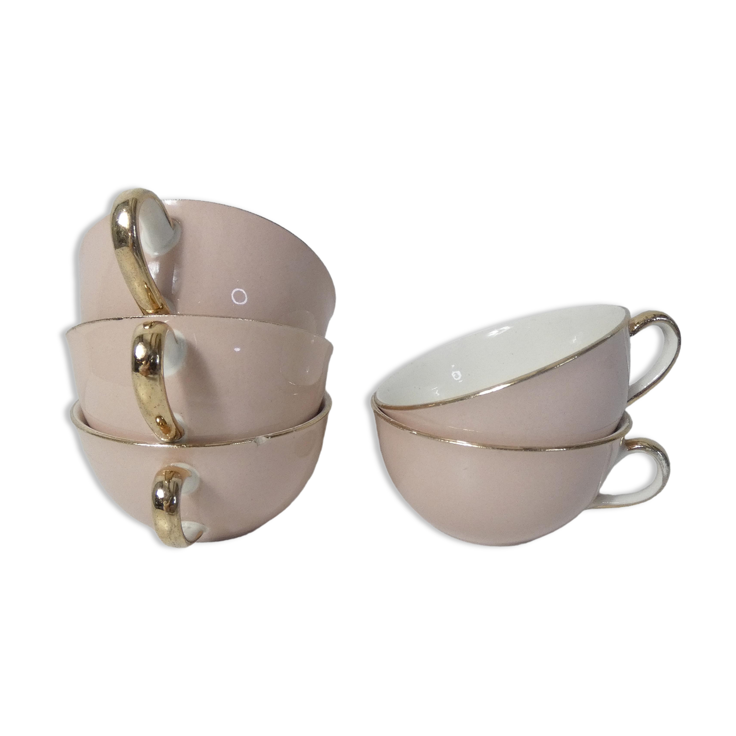 5 cups Villeroy & Boch pink and gold by Lucien Engel