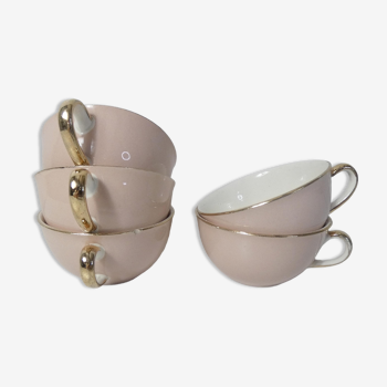 5 tasses Villeroy & Boch rose et or par Lucien Engel