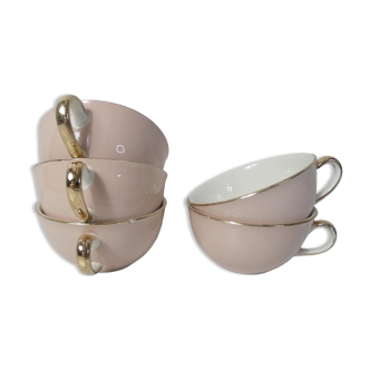 5 tasses Villeroy & Boch rose et or par Lucien Engel