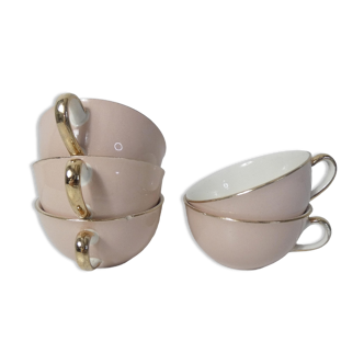 5 cups Villeroy & Boch pink and gold by Lucien Engel