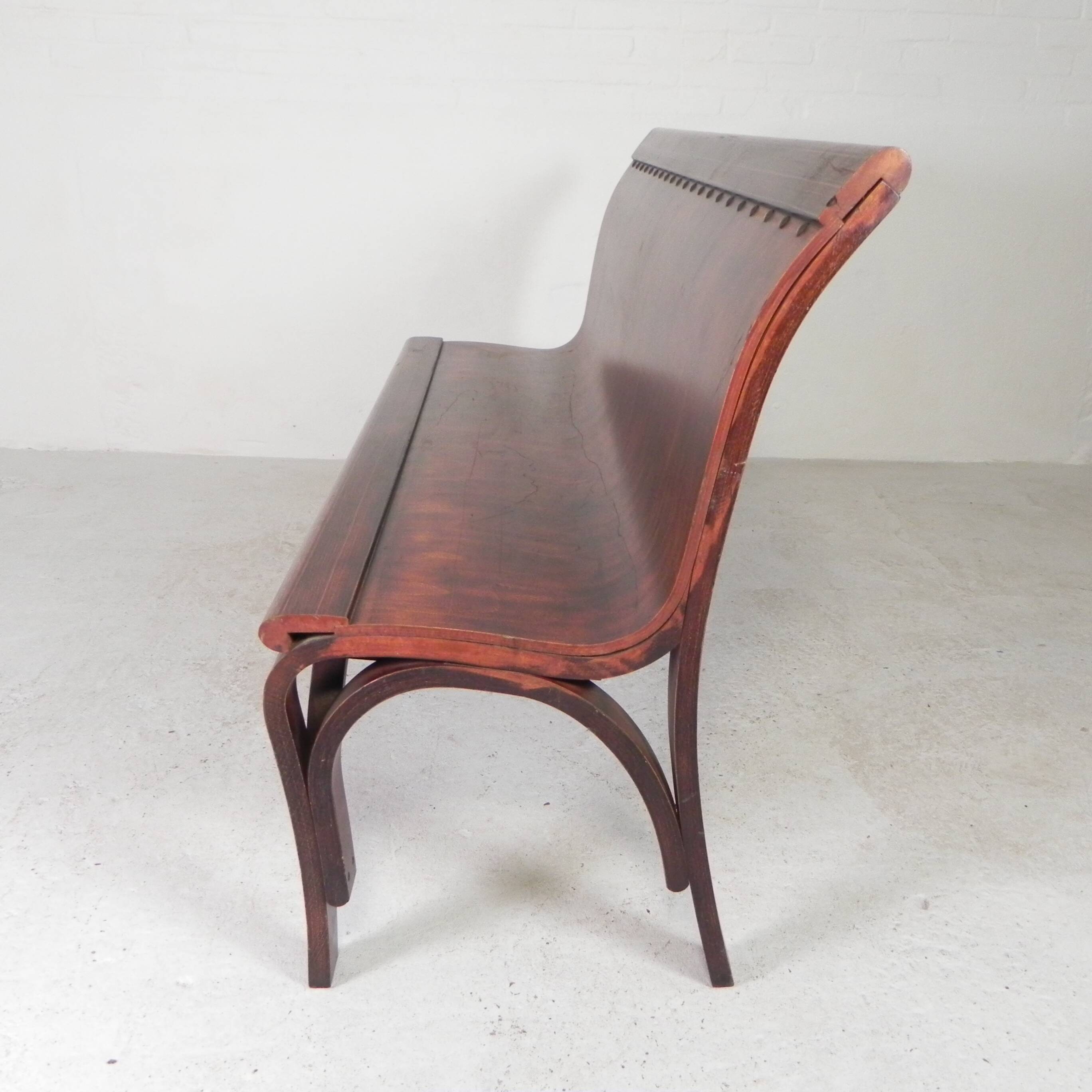 Cafe bench with curved plywood seat, 1990s