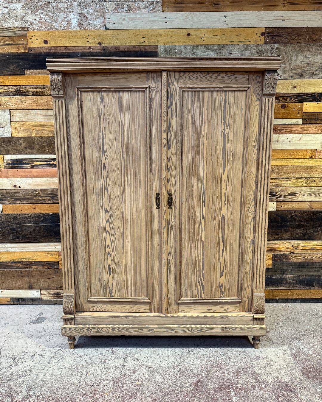 Small antique wardrobe in solid pitch pine.