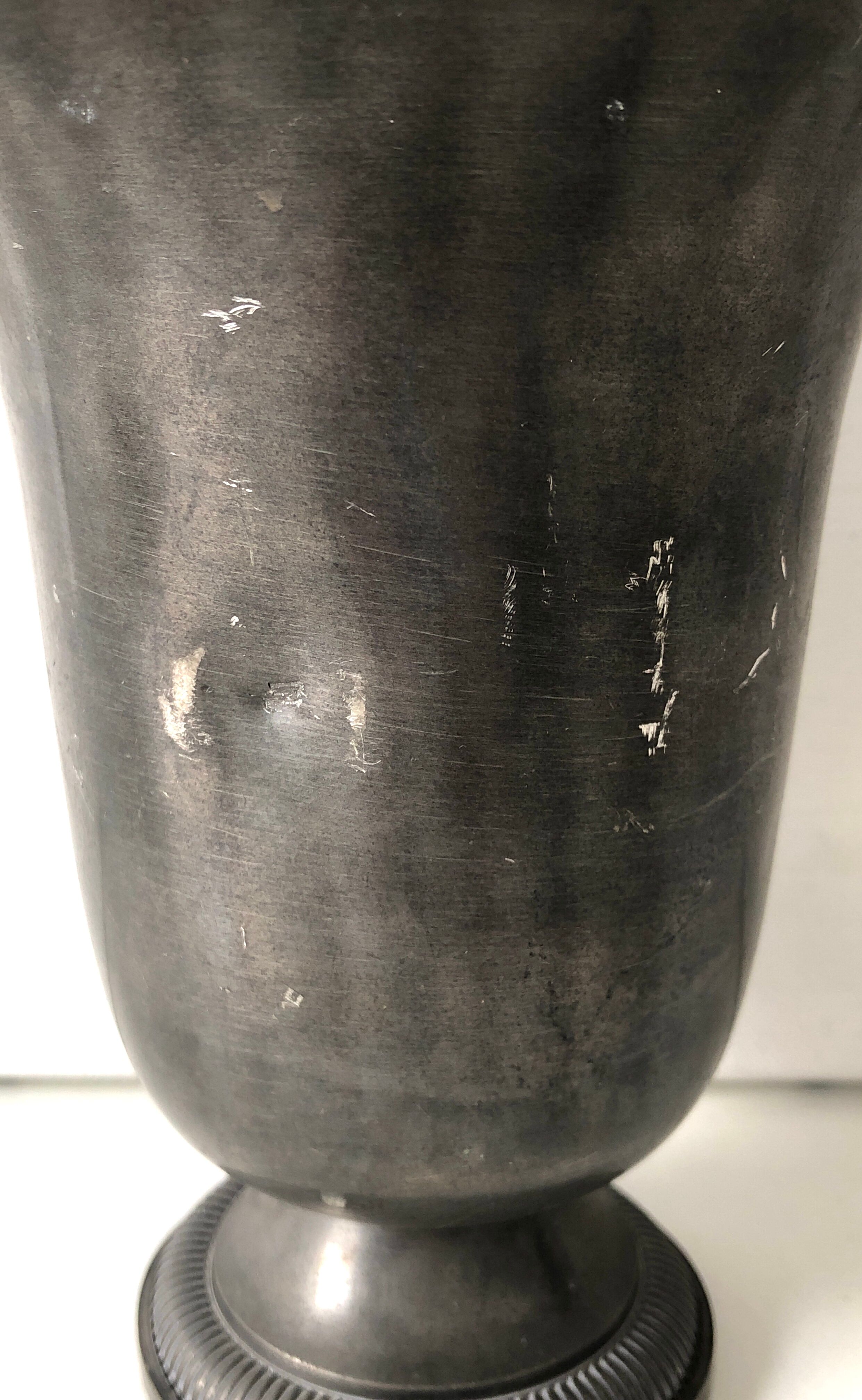 Stamped grey pewter antique vase