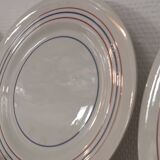 Set of 7 flat plates CERANORD St AMAND décor blue and red lines French Antique