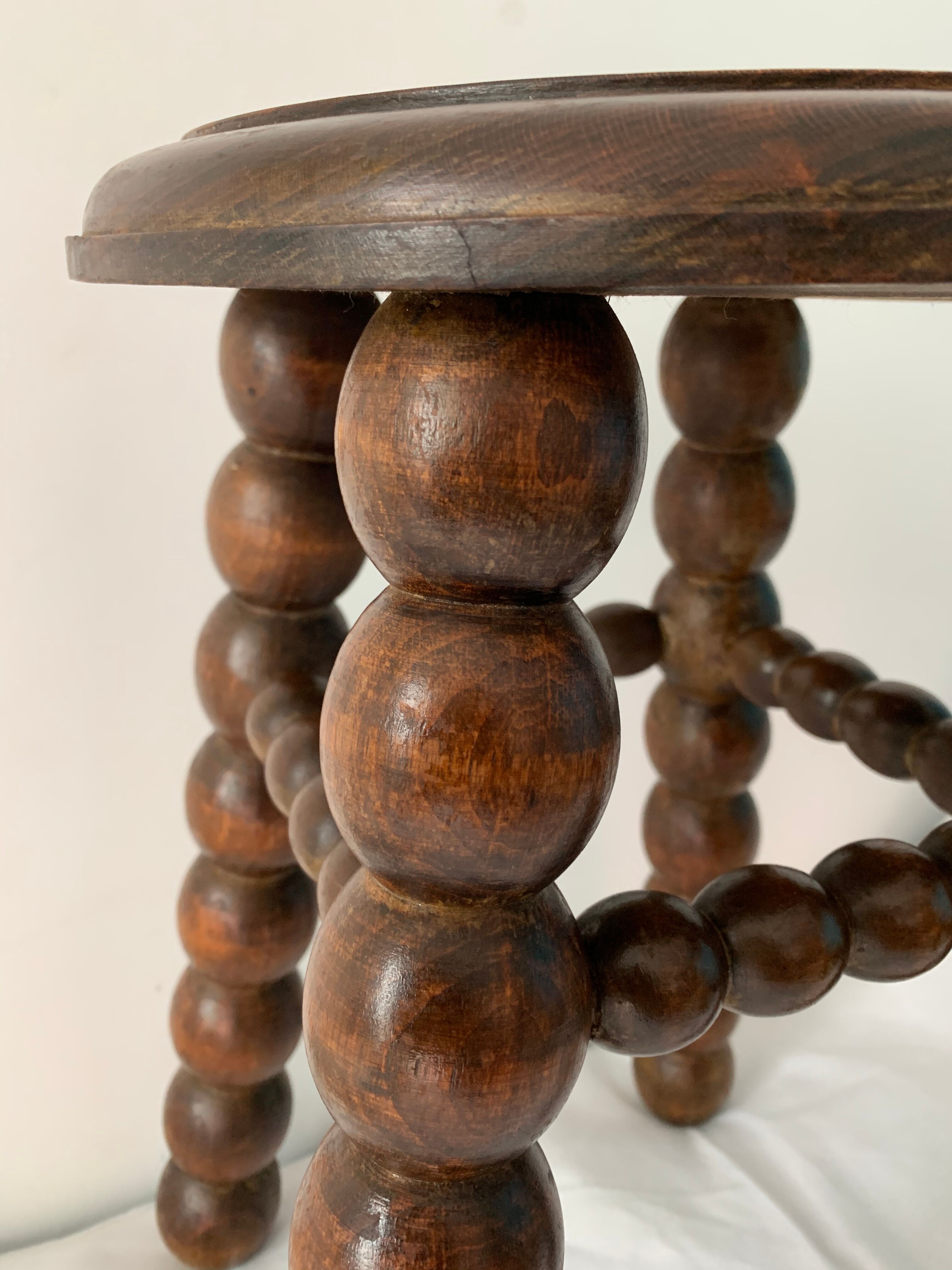 French turned wood stool 1950