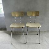 Pair of chairs in "wood" formica and gold edges, 1960s