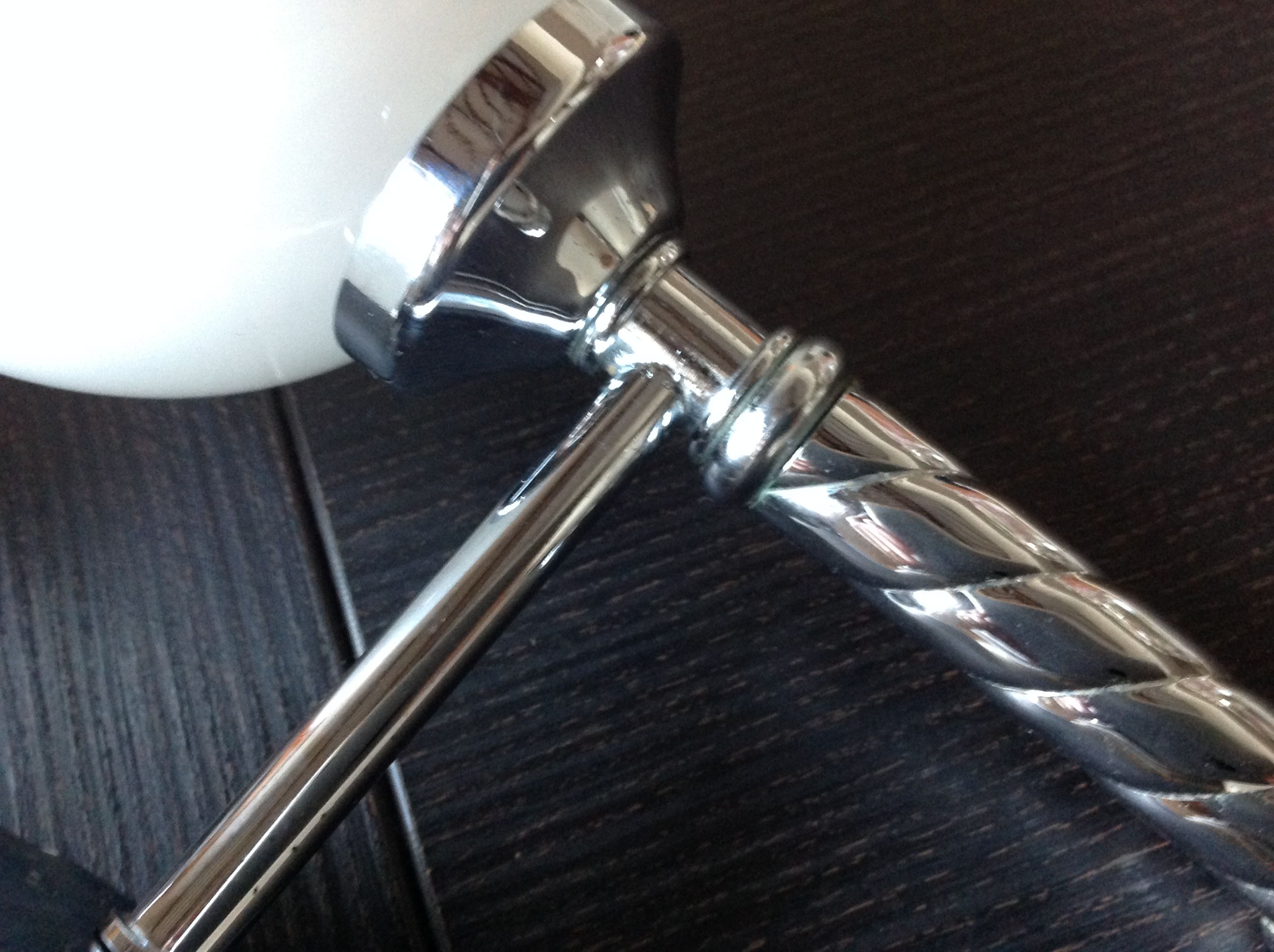 Pair of globe wall lamps in white opaline and chrome/vintage metal 70s