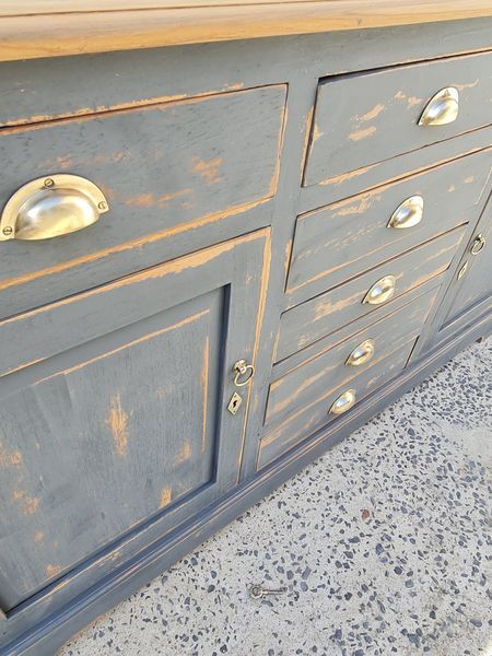 Cabinet bahut seven drawers and two doors patina gray