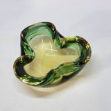 Empty Pocket Cup Ashtray Vintage Murano Glass Sommerso Green and Yellow