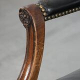 Wooden and black cow leather antique English Gainsborough side/desk/chair