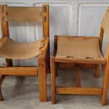 Set of 4 wooden chairs and leather house Regain – 70s