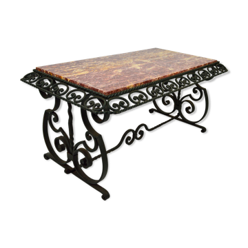 Table basse en marbre et fer forgé circa 1940