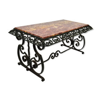 Coffee table in marble and wrought iron, circa 1940