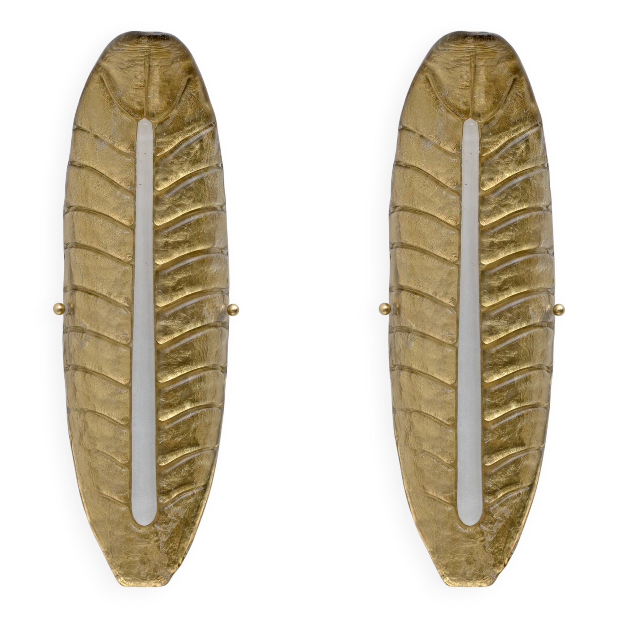 Pair of Modern Murano Glass Gold Leaf Sconces