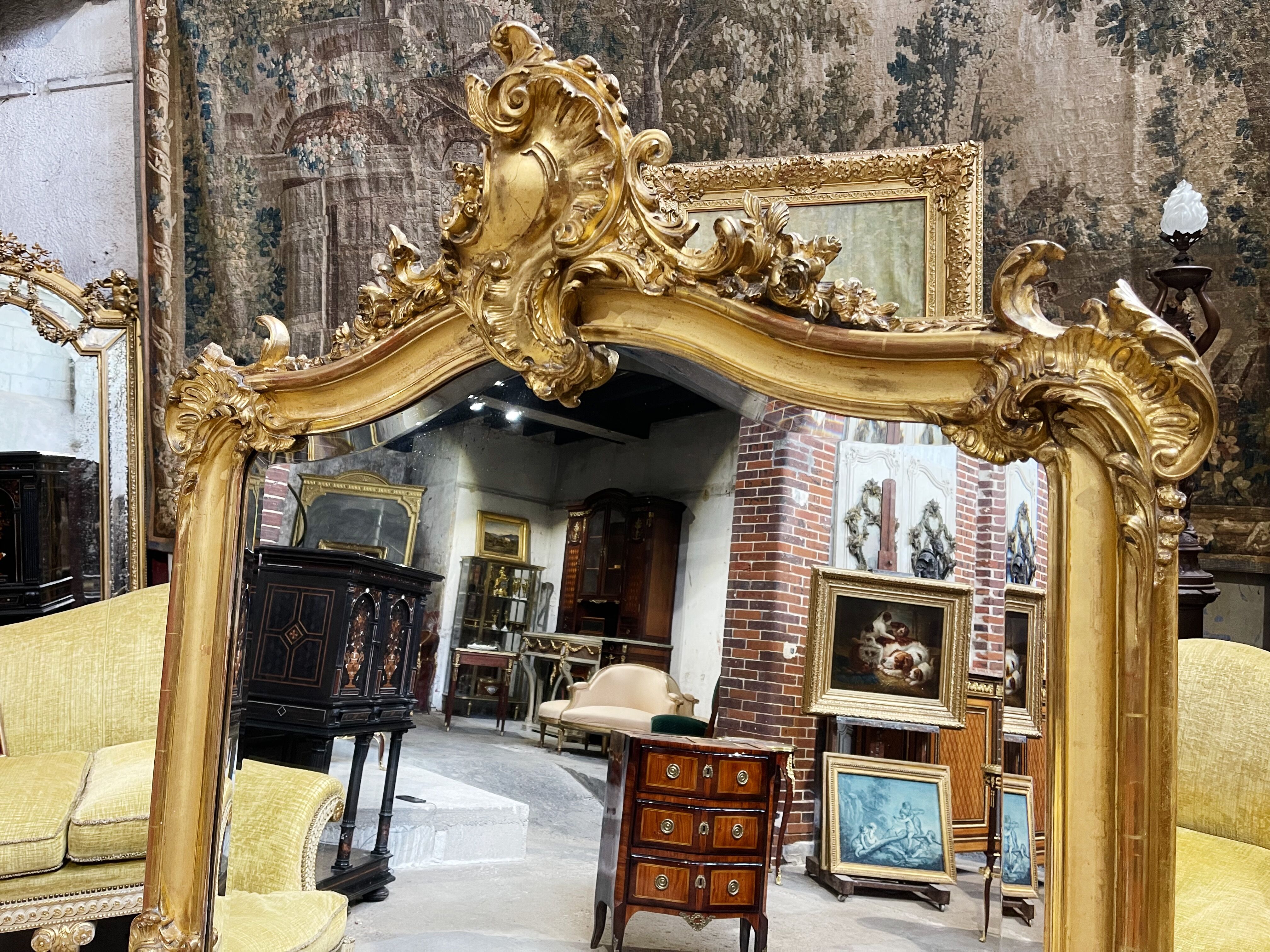 Napoleon III period fireplace mirror in gilded louis XV style wood