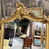 Napoleon III period fireplace mirror in gilded louis XV style wood