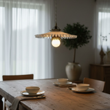 Opaline suspension in Art Deco style with a brass balcony featuring lace details.