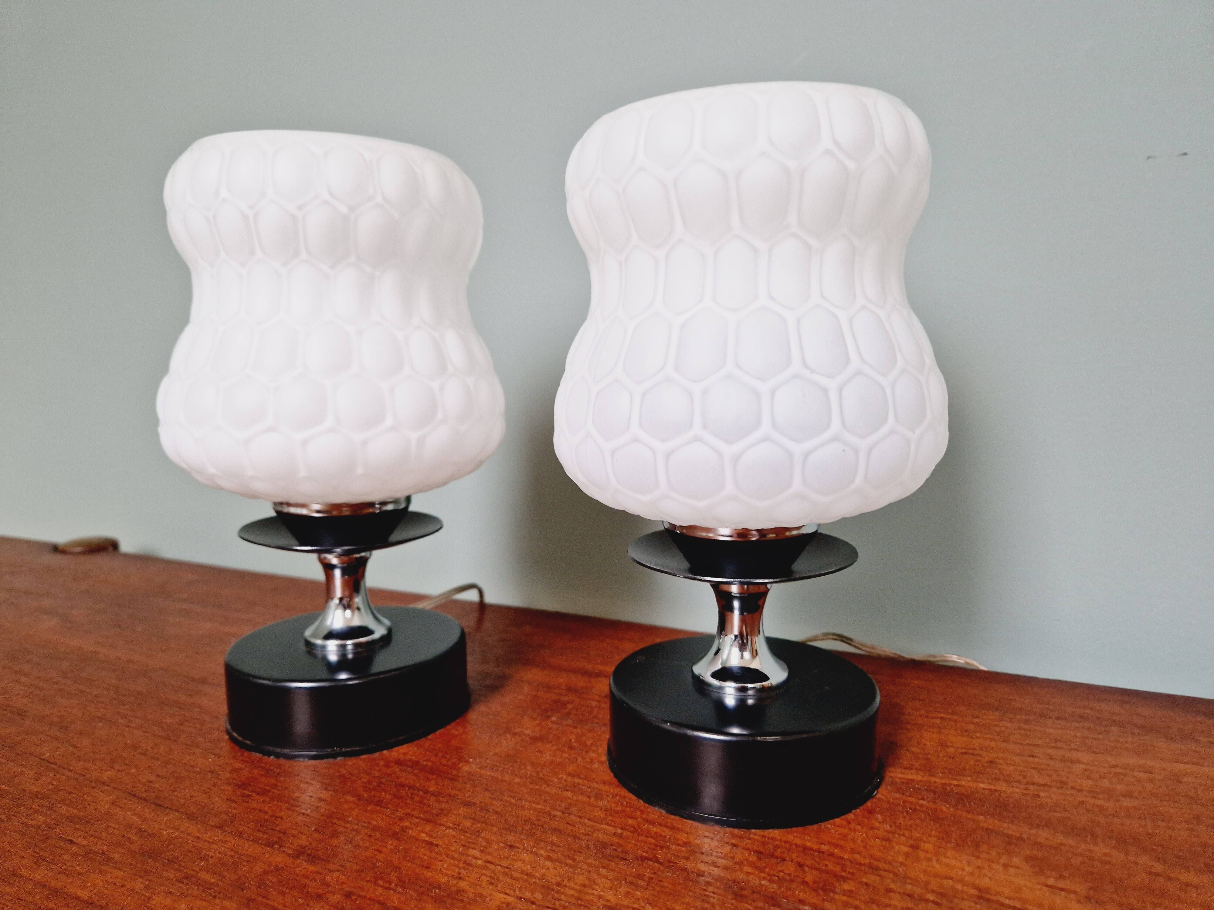 Pair of glass bedside lamps, 1970s