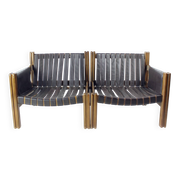 Canapé deux places en noyer et cuir par Boris Hála pour Ton, 1986