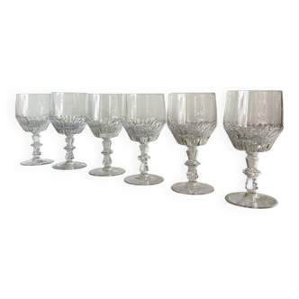 6 antique cut glass stemmed glasses for wine or water.