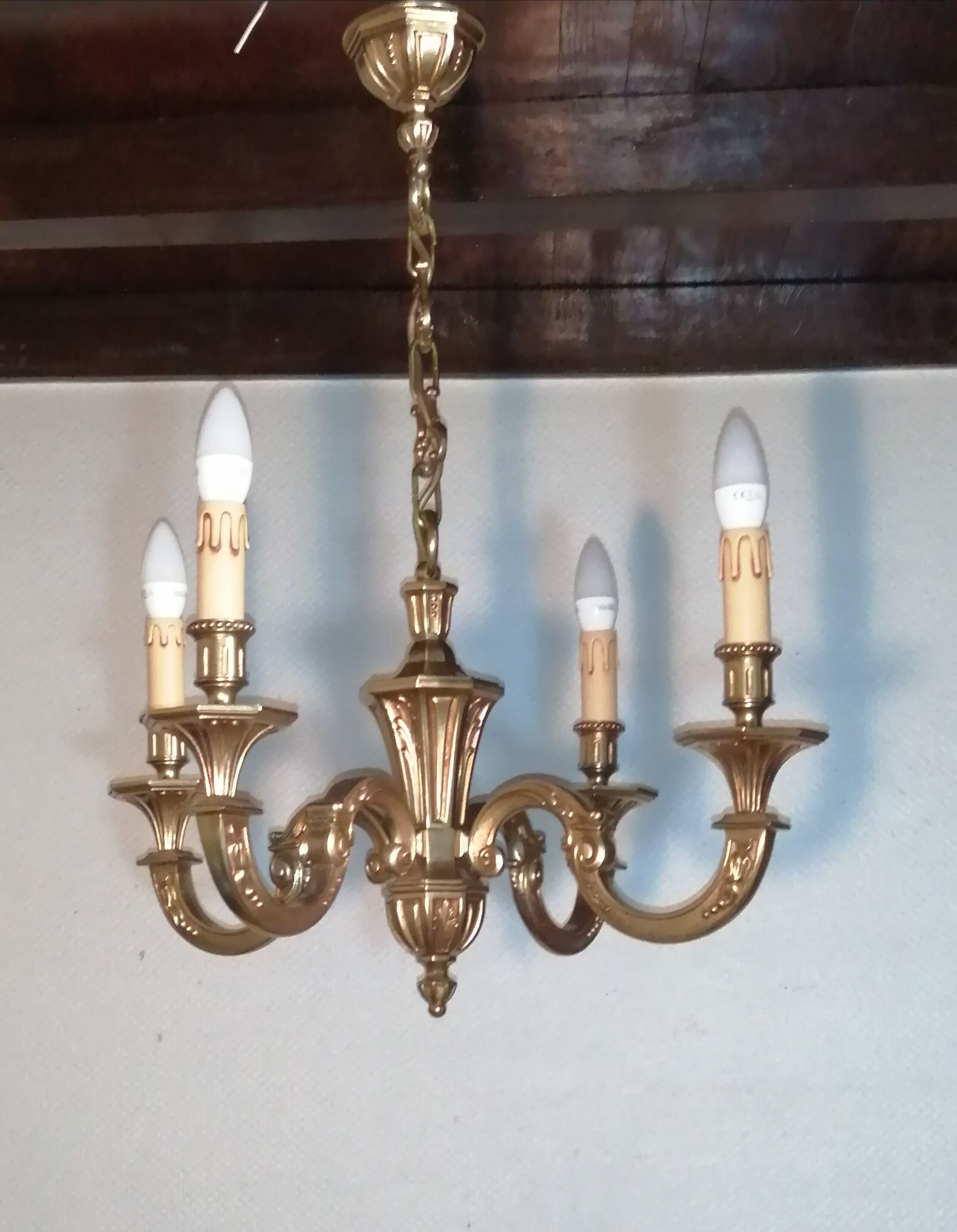 Bronze chandelier 4 arms vintage 1970