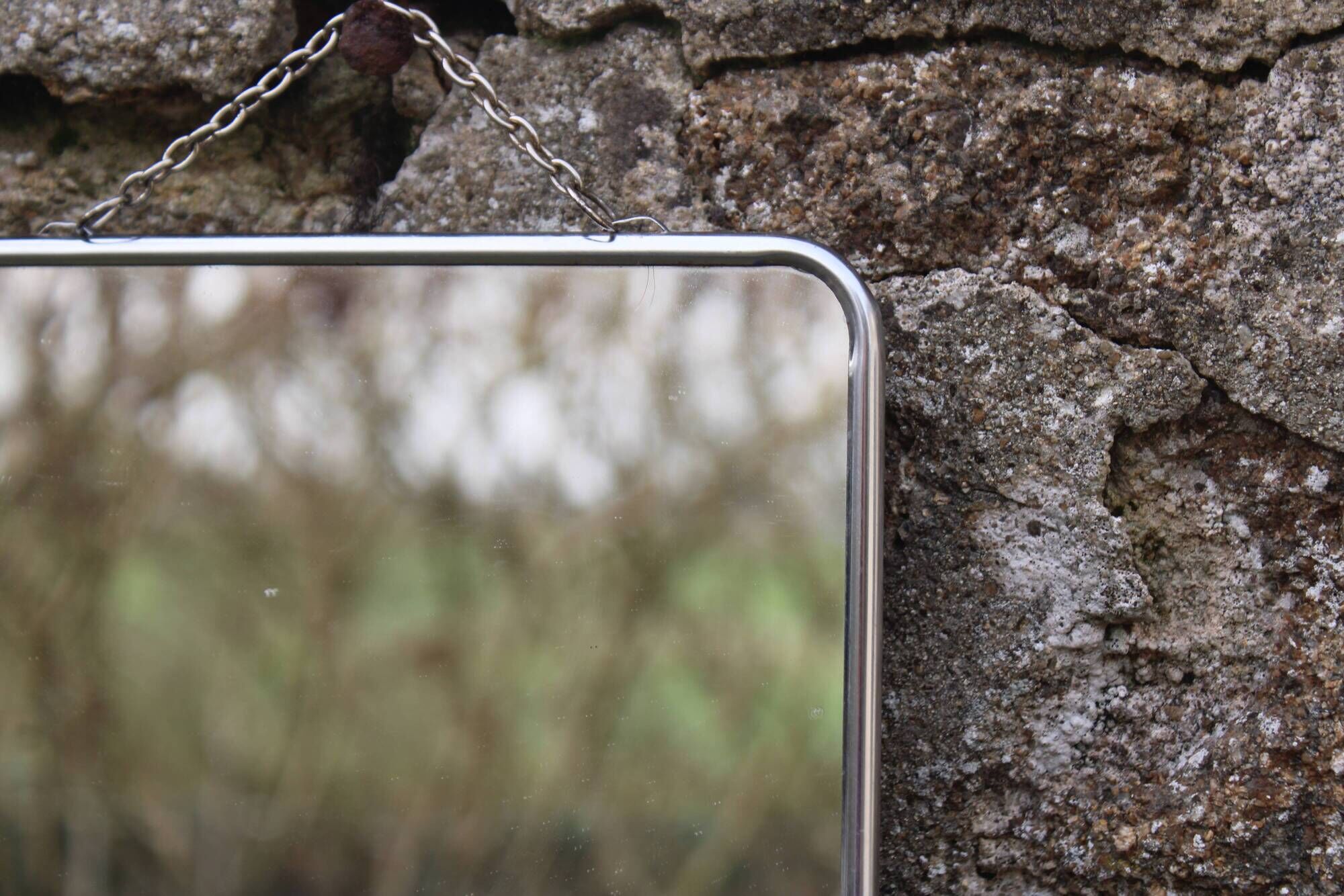 Small vintage barber mirror – metal frame – antique mirror
