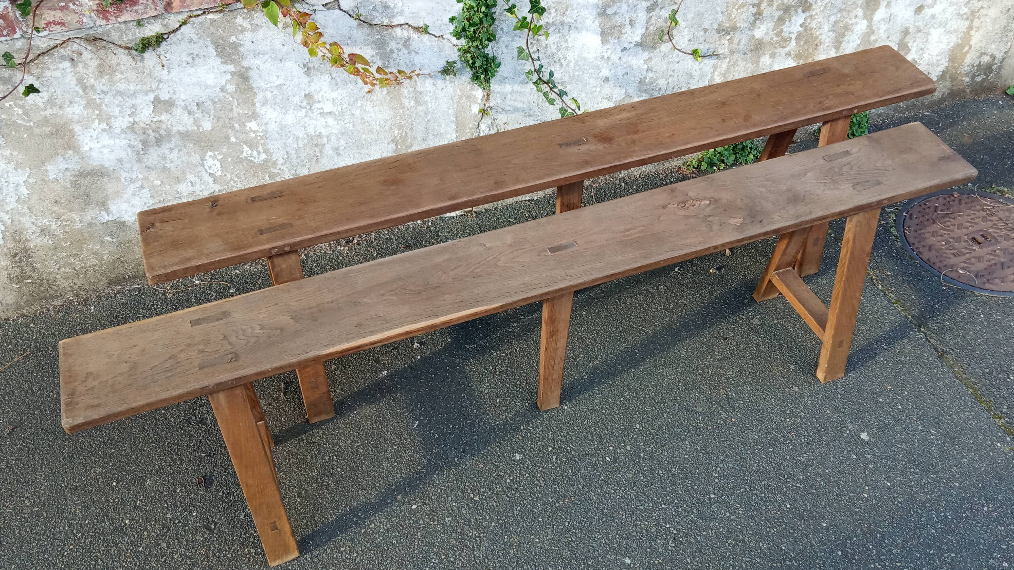 Pair of oak benches 166 cm
