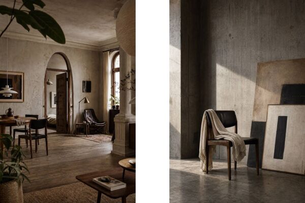 Ensemble de 3 chaises vintage danoise moderne en palissandre et cuir noir des années 50.