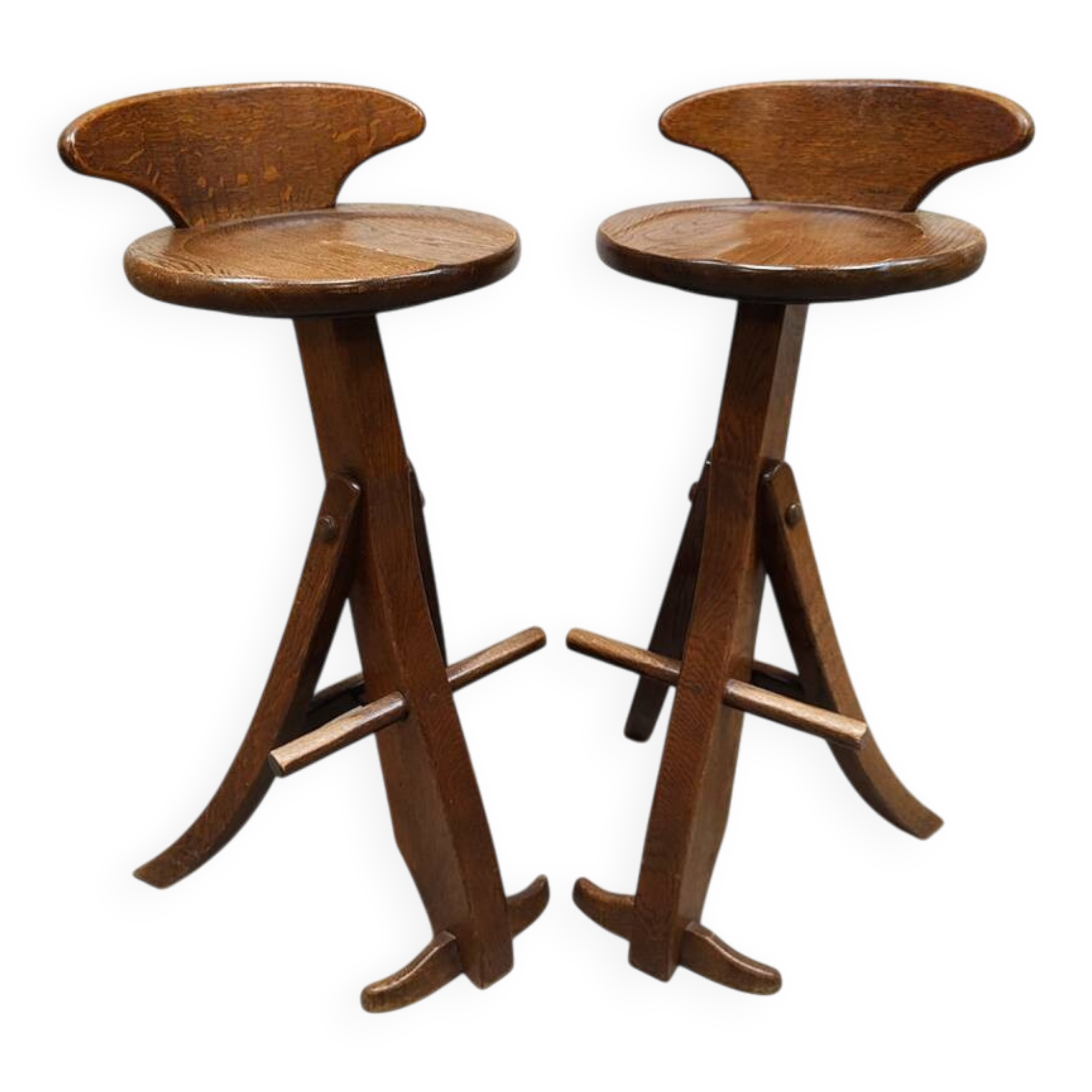 Vintage brutalist wooden bar stools